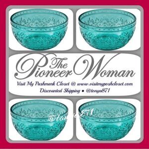 🦋 New Pioneer Woman Cassie Teal Glass Cereal Bowl, Qty 4